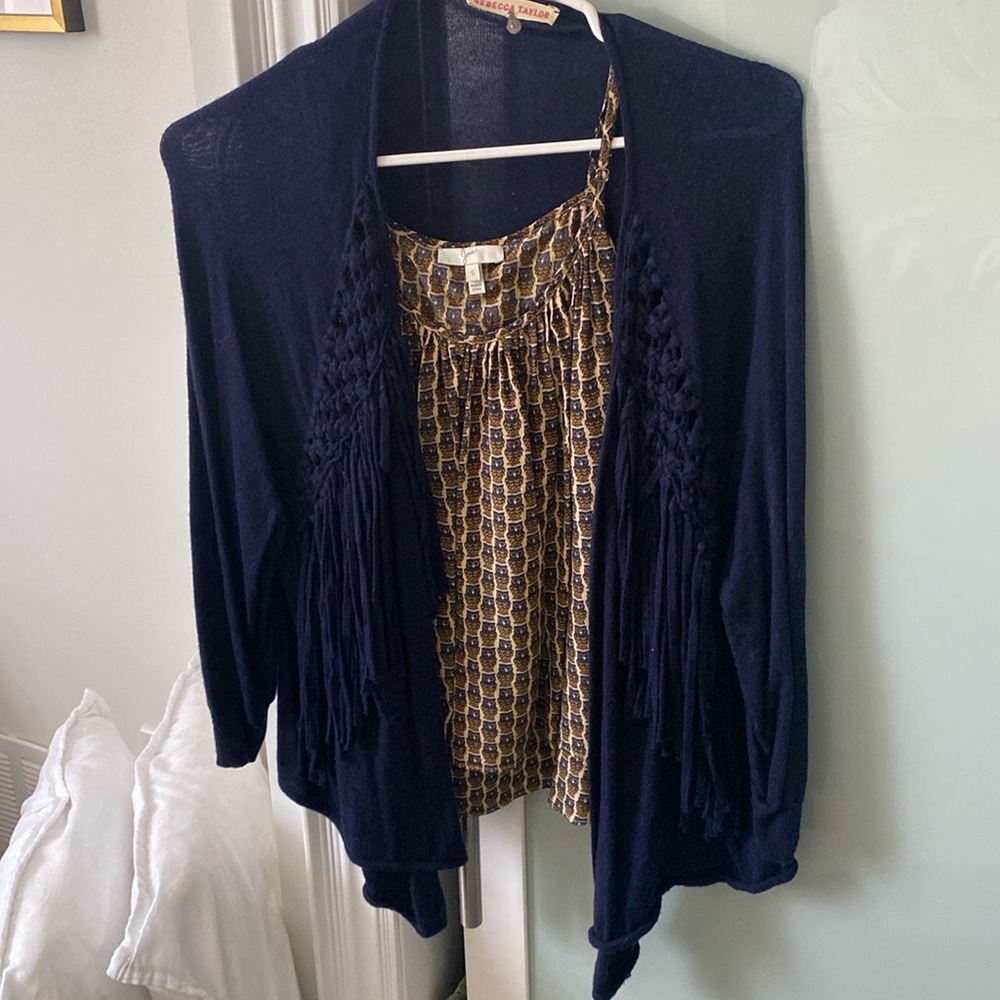 Rebecca Taylor size S navy fringe sweater